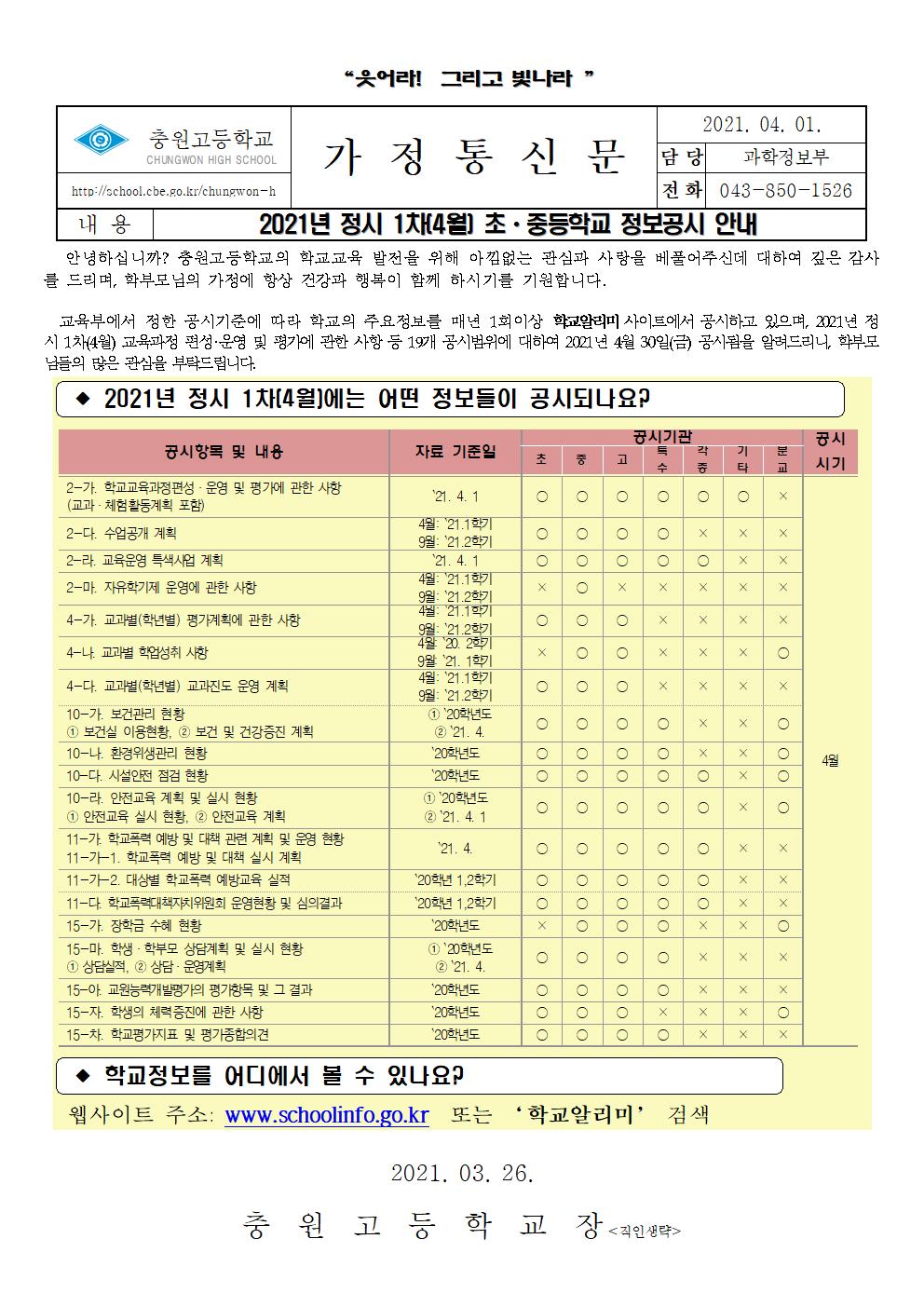 2021. 정보공시 가정통신문(충원고)001